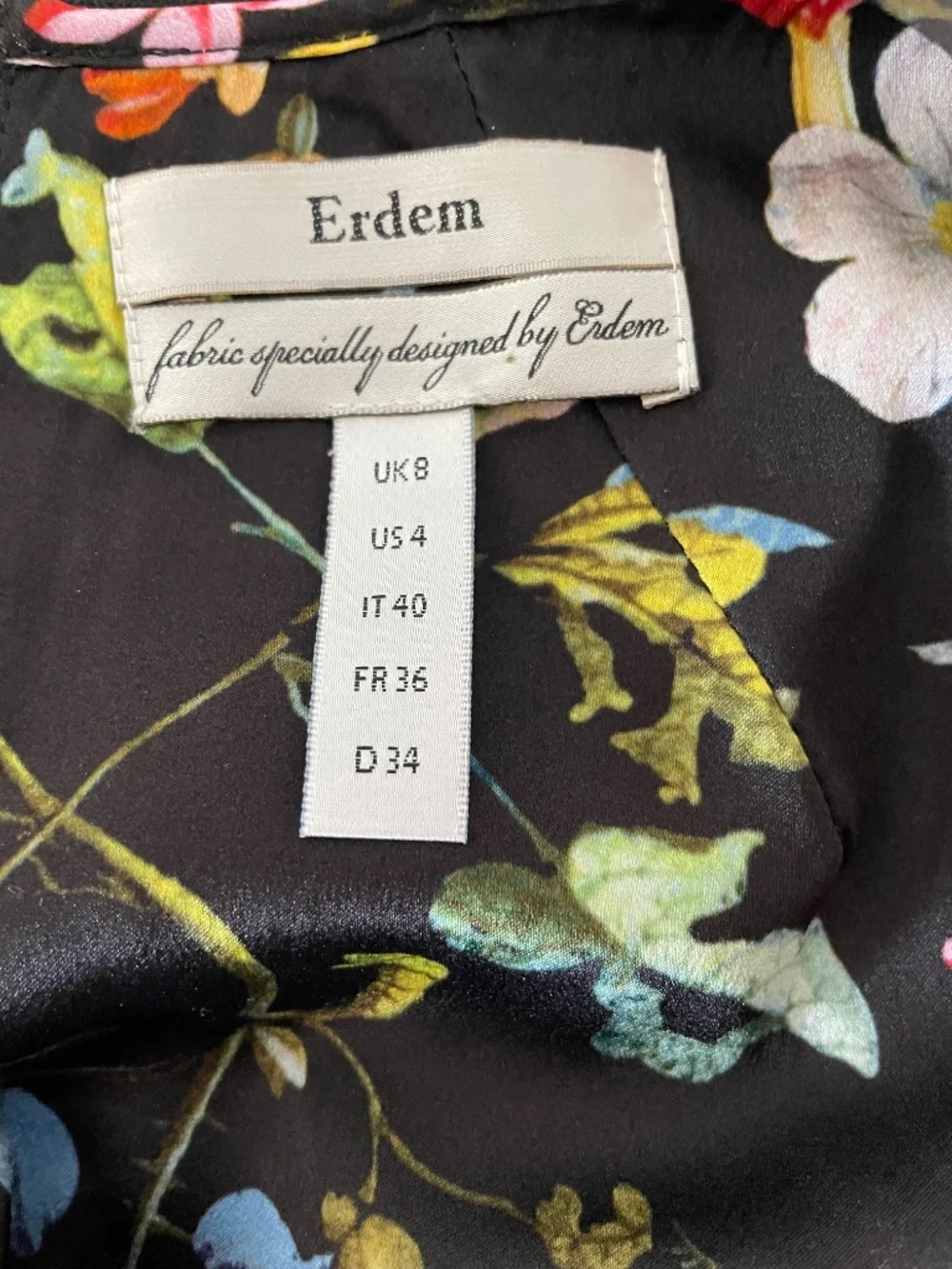 ERDEM Frine Black Floral Sleeveless Silk Top (US 4 / UK 8) - Picture 4 of 6